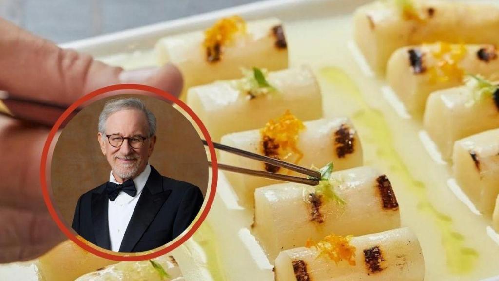 Fotomontaje Steven Spielberg y plato del restaurante Amar Barcelona