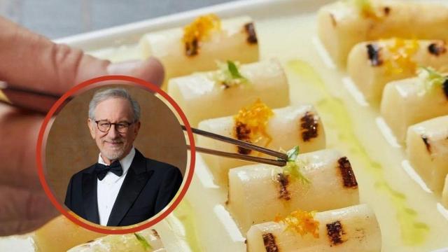 Fotomontaje Steven Spielberg y plato del restaurante Amar Barcelona