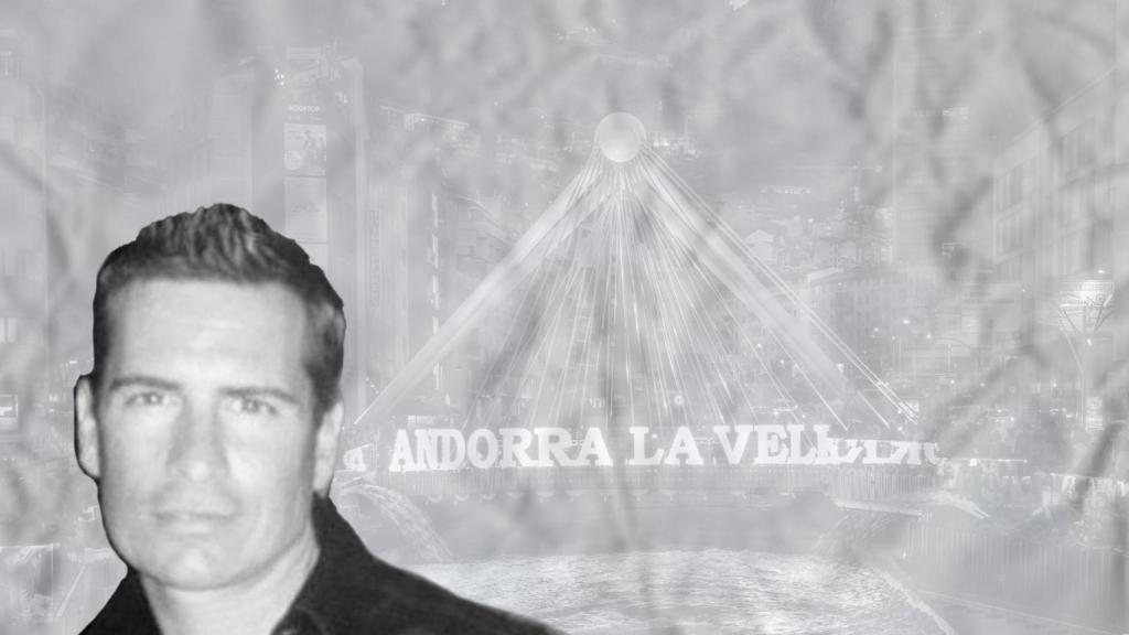 Montaje con el rotro de Miguel Tey con un puente de Andorra la Vella en el fondo, donde fue detenido su cómplice