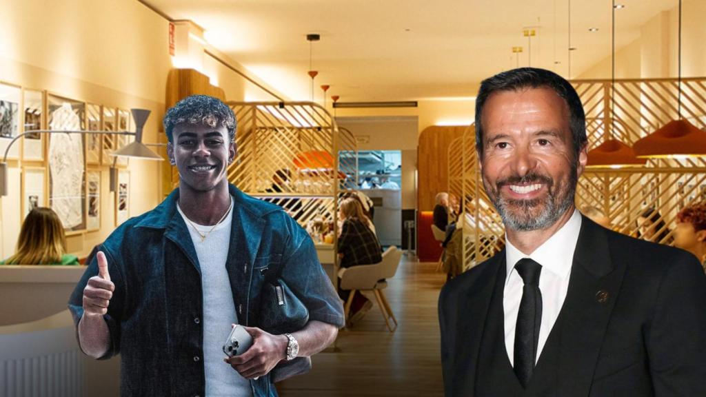 Jorge Mendes y Lamine Yamal con el restaurante La Bonaigua en un fotomontaje