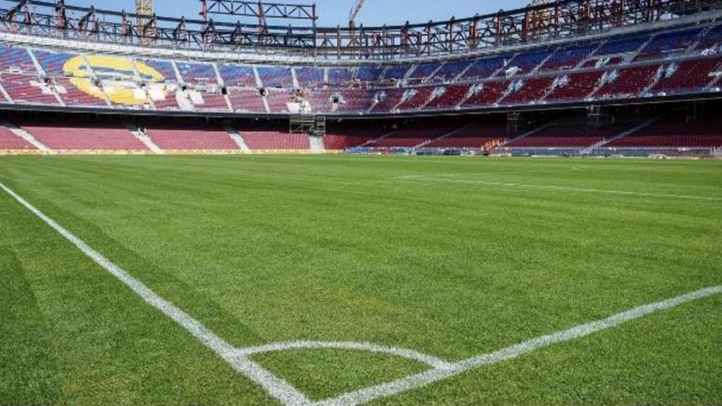 El césped del nuevo Camp Nou, ya instalado