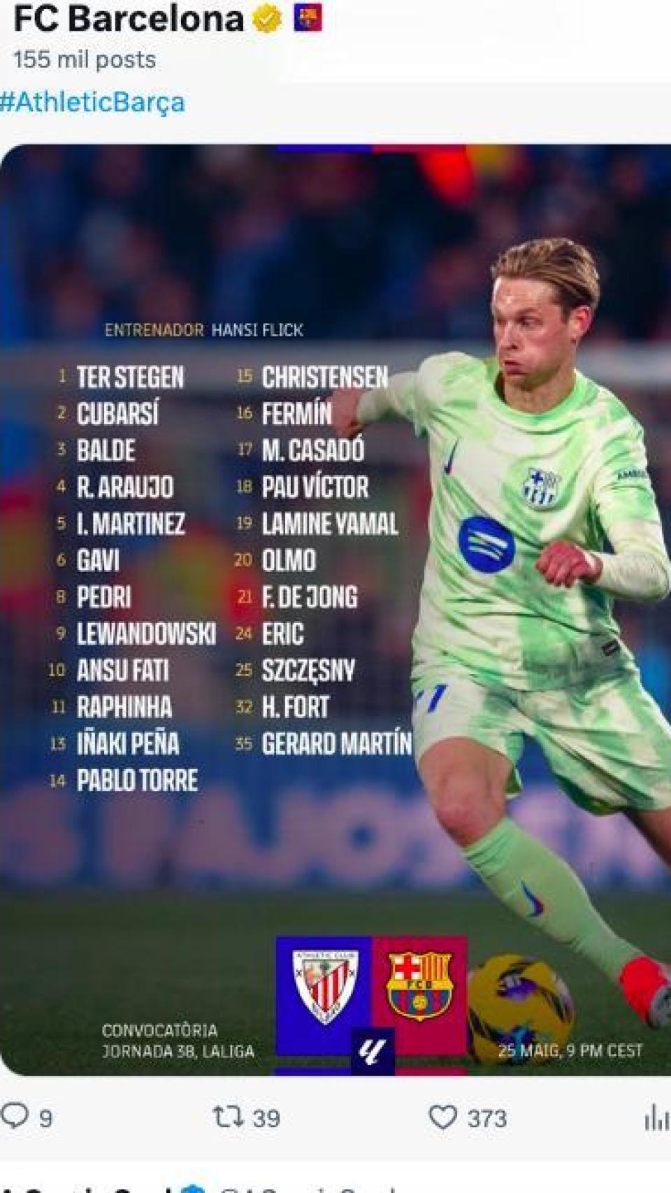 Convocatoria de Flick para el Athletic-Barça