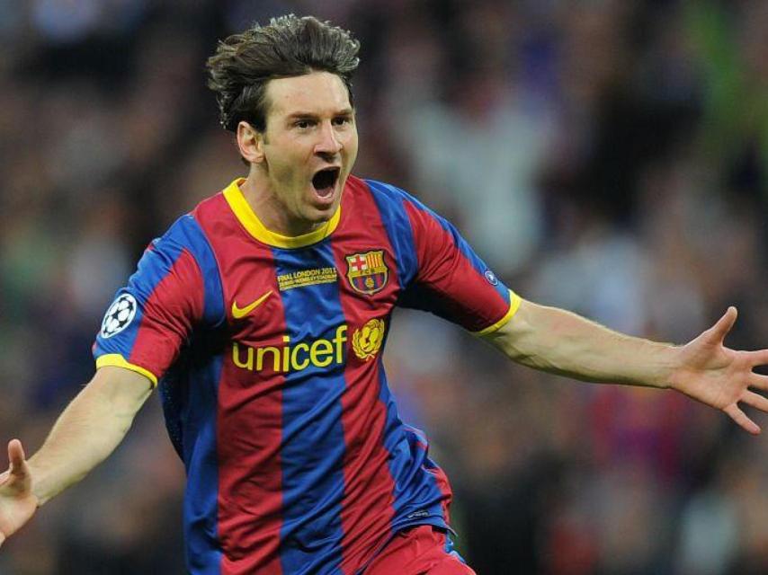 Messi celebra su gol en Wembley