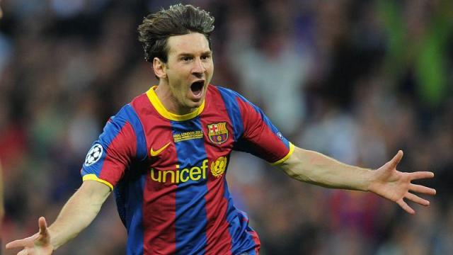 Messi celebra su gol en Wembley