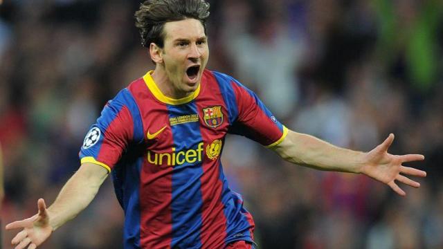 Messi celebra su gol en Wembley