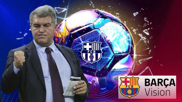 El presidente del Barça, Joan Laporta, en un montaje con Barça Vision