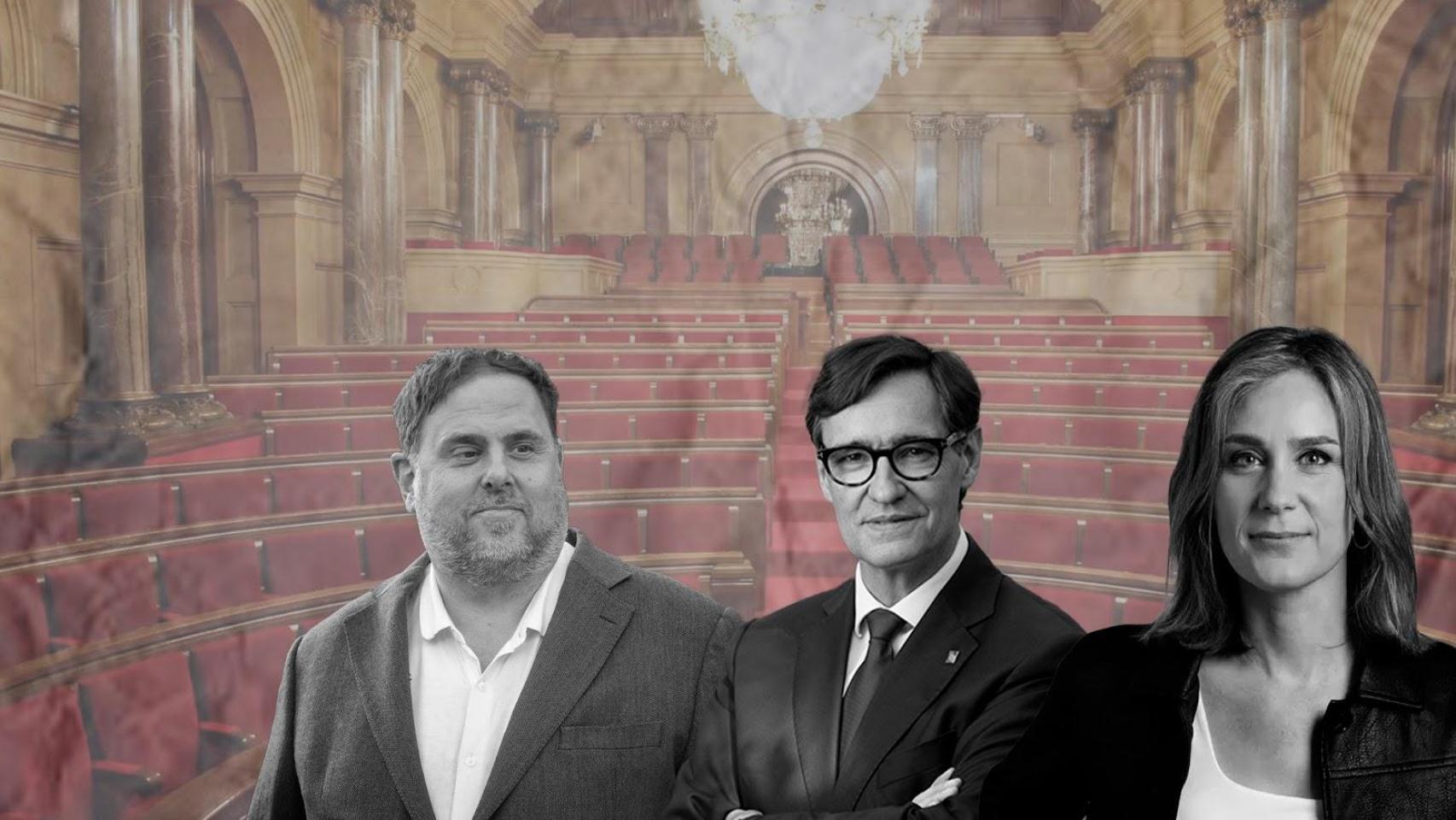 Fotomontaje de Salvador Illa, Oriol Junqueras y Jéssica Albiach