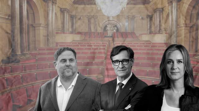 Fotomontaje de Salvador Illa, Oriol Junqueras y Jéssica Albiach