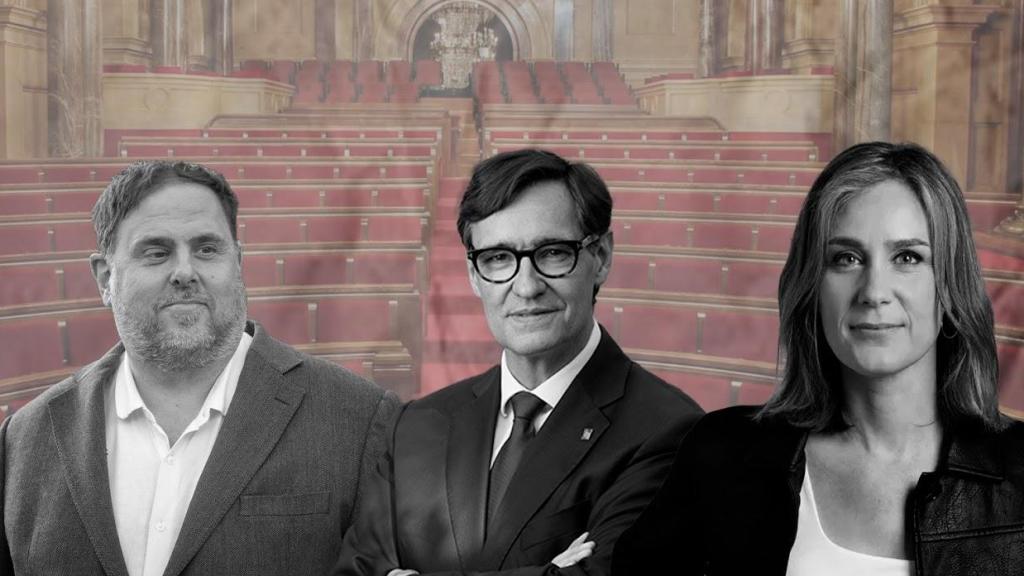 Fotomontaje de Salvador Illa, Oriol Junqueras y Jéssica Albiach