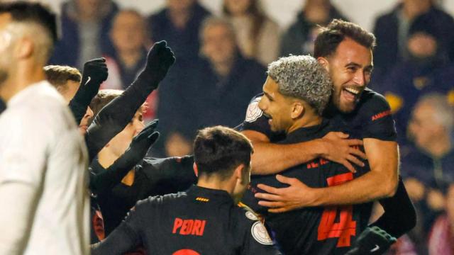 El Barça celebra un gol contra el Barbastro