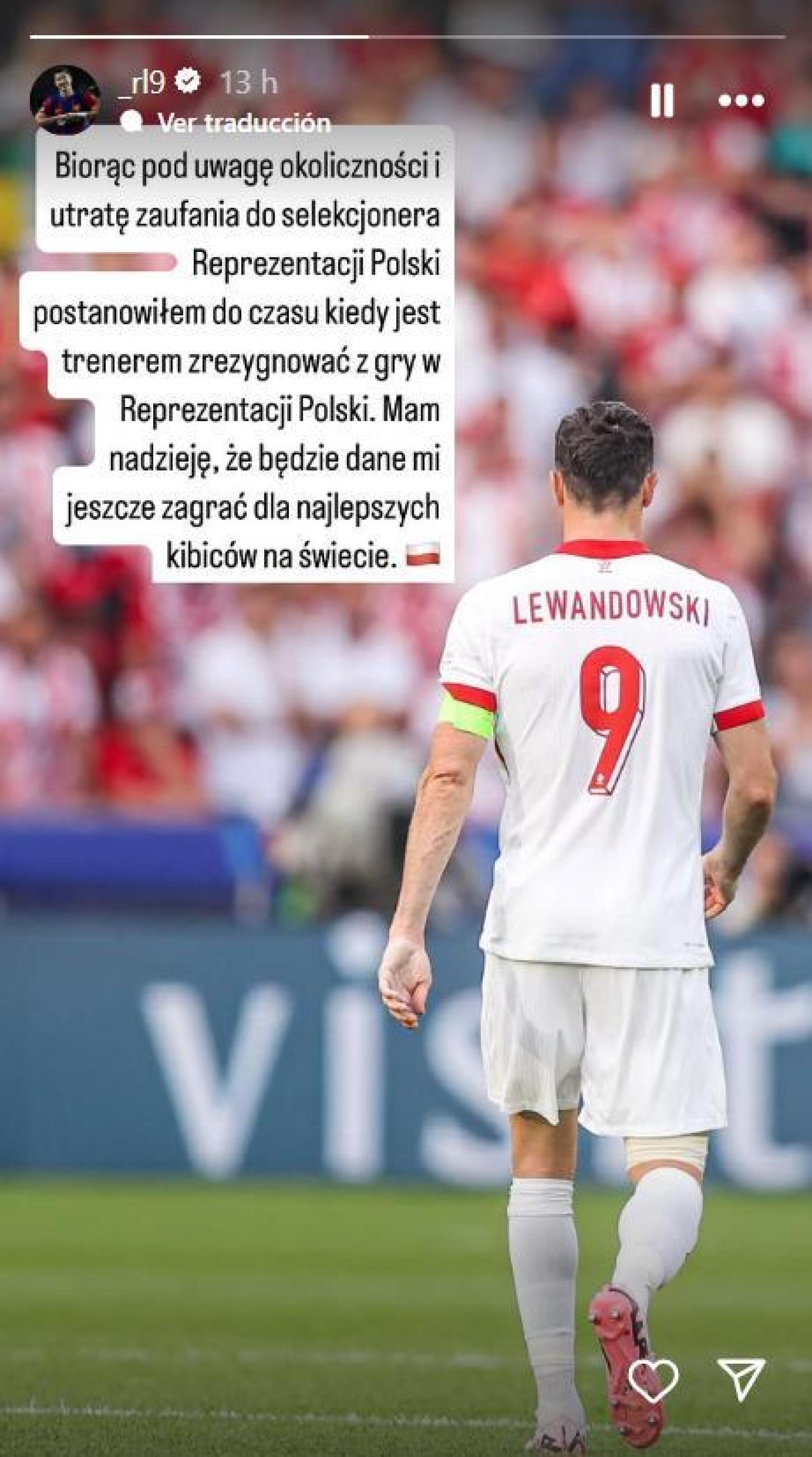 Robert Lewandowski anuncia su renuncia a seguir con la selección polaca en Instagram