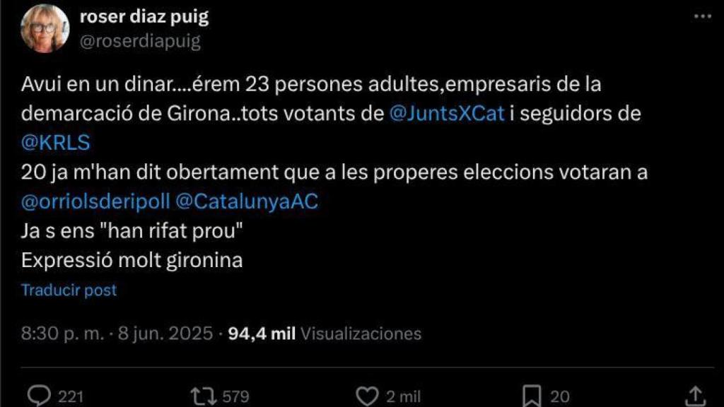 Tuit de apoyo a Sílvia Orriols