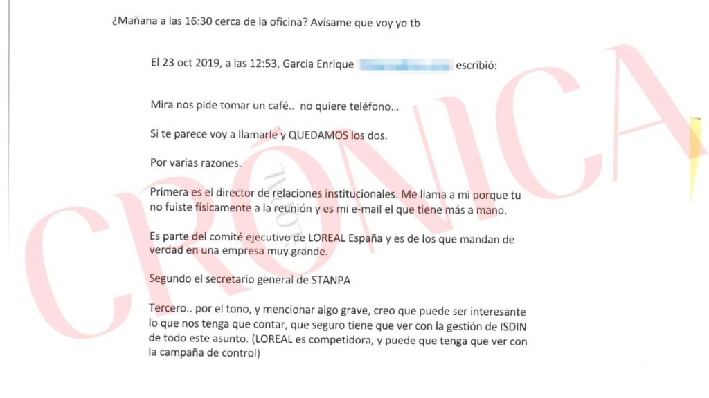 Uno de los correos de Enrique García, de comunicación de OCU