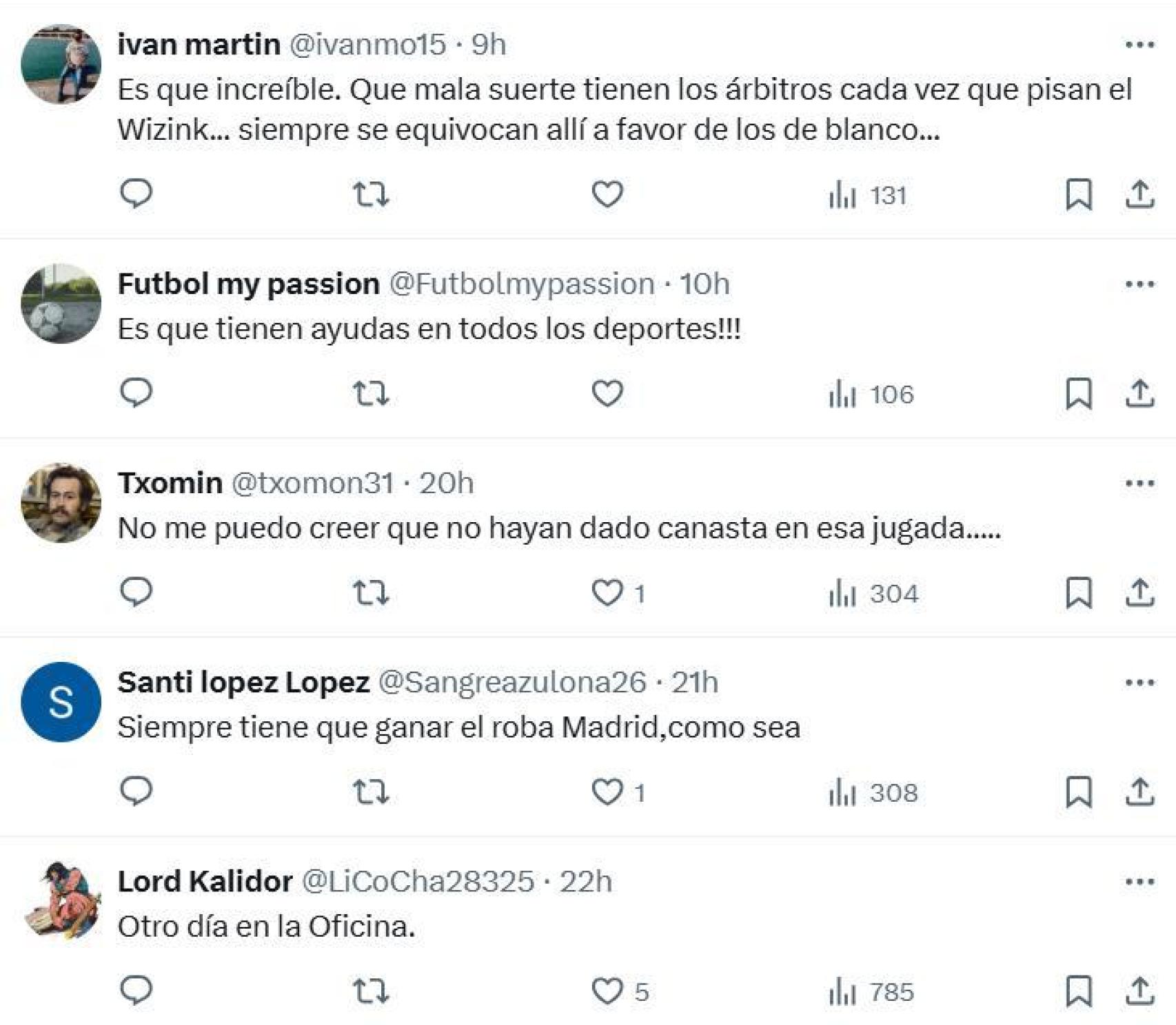 Los aficionados ironizan en Twitter con una nueva ayuda arbitral al Real Madrid de basket