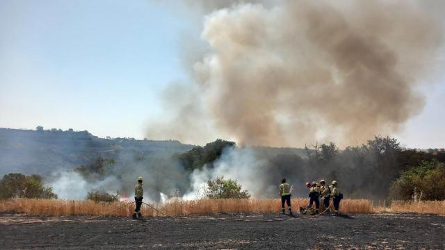 Varios bomberos trabajan en la extinción del incendio de Granyena de Segarra