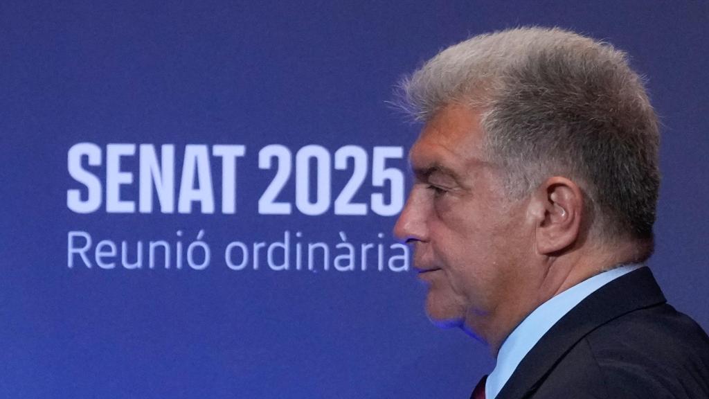 El presidente del Barça, Joan Laporta, en la reunión ordinaria del senado