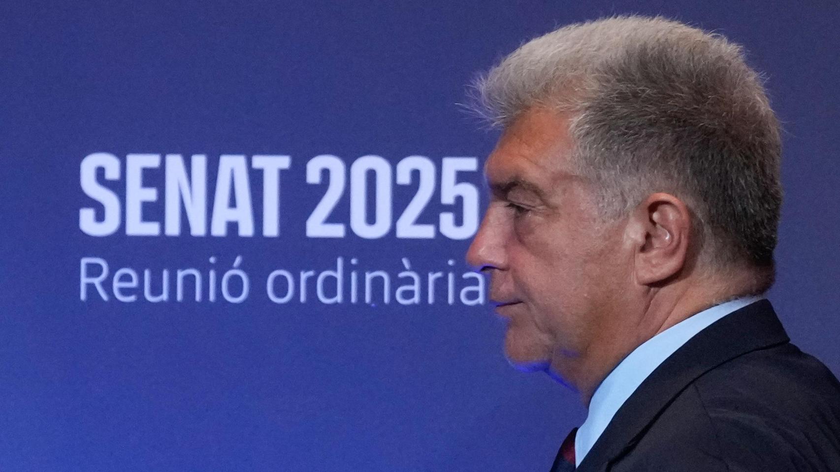 El presidente del Barça, Joan Laporta, en la reunión ordinaria del senado