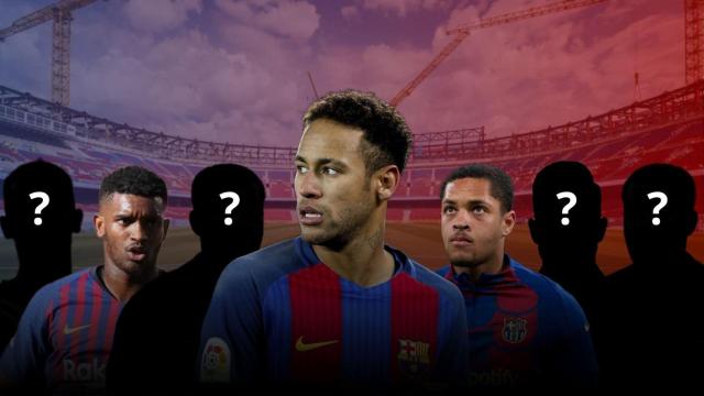 Neymar Jr, Vitor Roque y Marlon Santos en un montaje en el Camp Nou