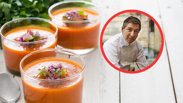 Fotomontaje gazpacho y Joan Roca