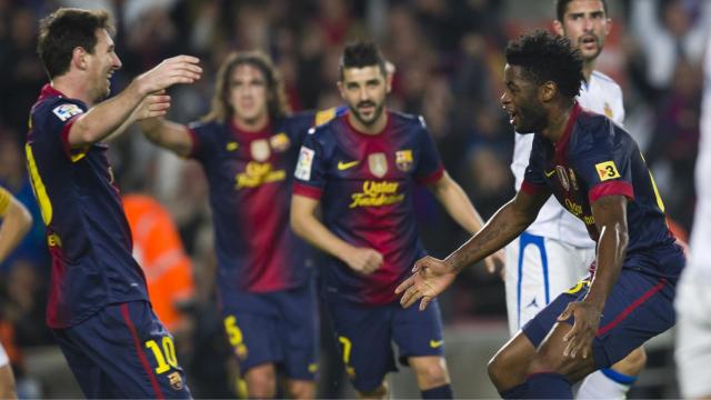 Leo Messi celebra un gol con el Barça en la temporada 2012-13