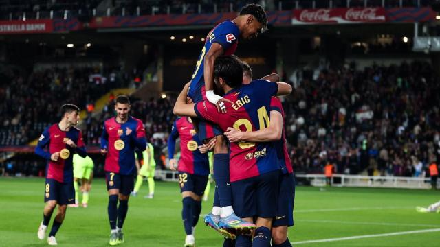 La euforia de los jugadores del Barça durante una victoria en Montjuïc