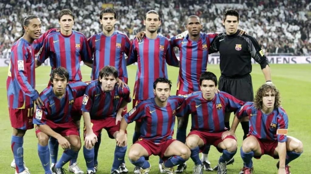 El once inicial del Barça en 'El Clásico' de 2005 en el Santiago Bernabéu