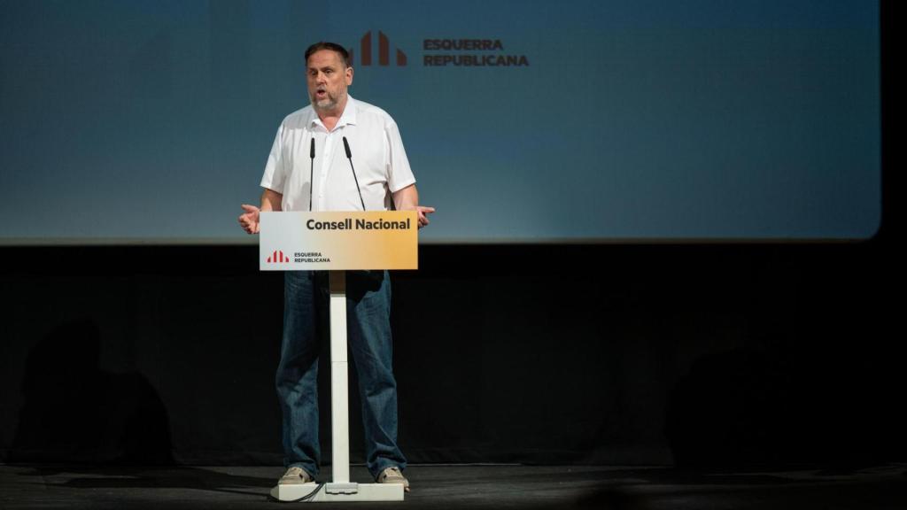 Intervencion de Oriol Junqueras, presidente de ERC, en el consejo nacional de su partido en Bellpuig d’Urgell (Lleida) este sábado