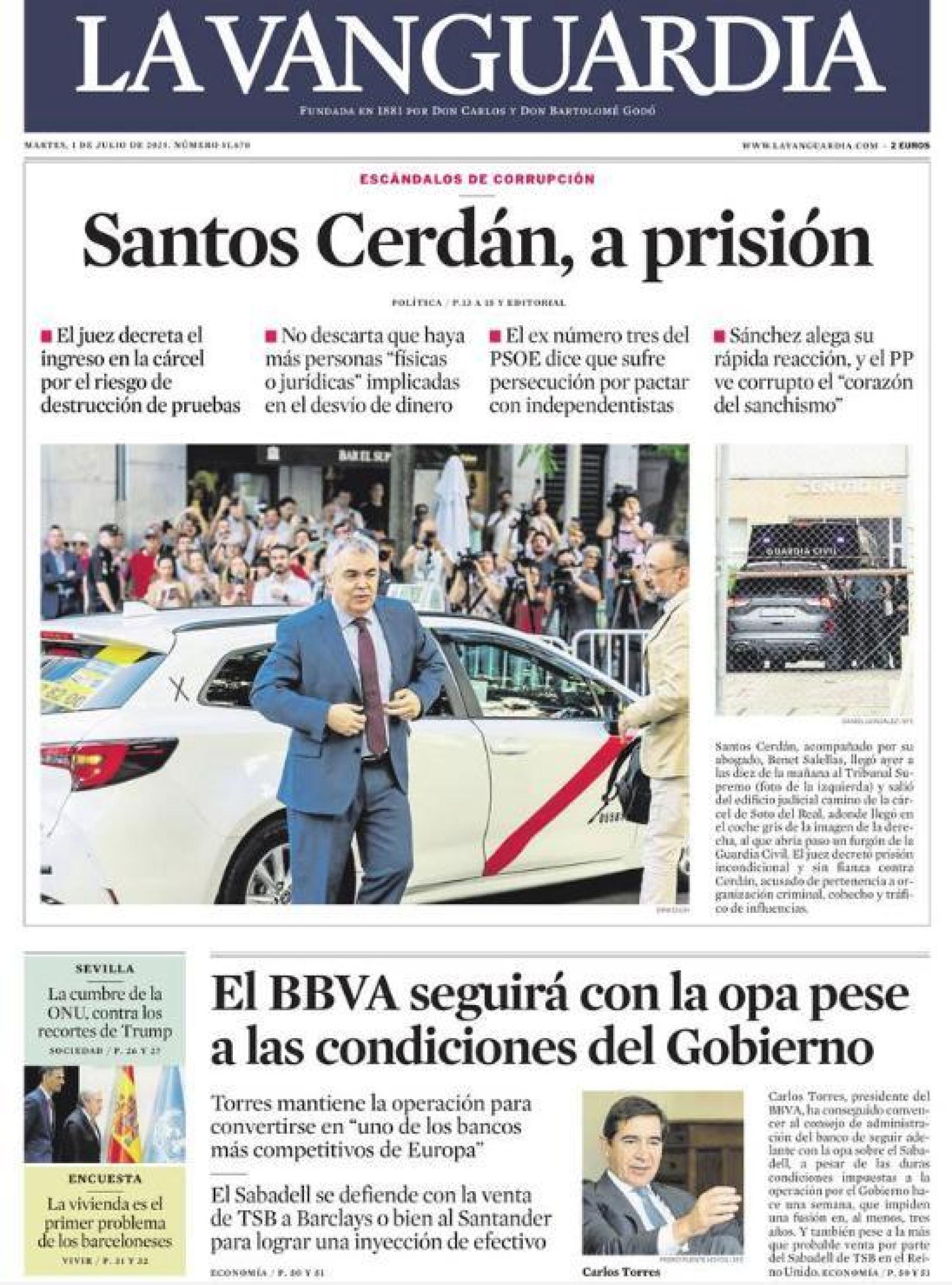 Portada de La Vanguardia