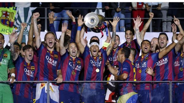 La euforia de los jugadores del Barça tras ganar la Champions League en Berlín