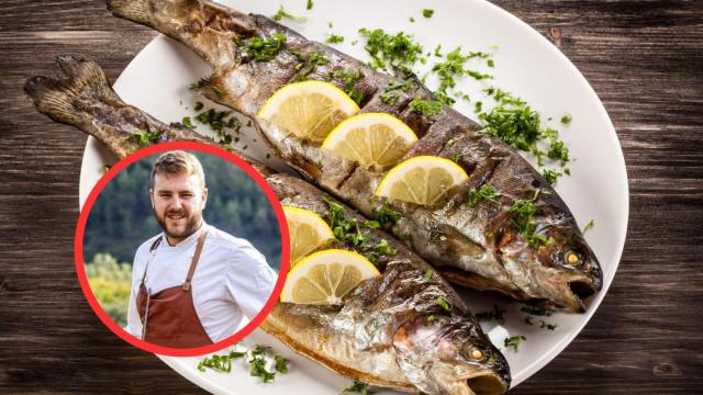 Fotomontaje Josep Queralt y pescado a la plancha