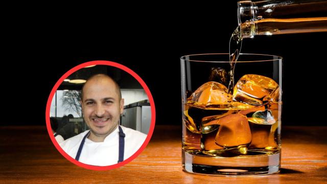 Fotomontaje Joel Castanyé y whisky