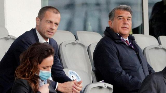 Aleksander Ceferin y Joan Laporta, presidentes de UEFA y Barça, en una imagen de archivo
