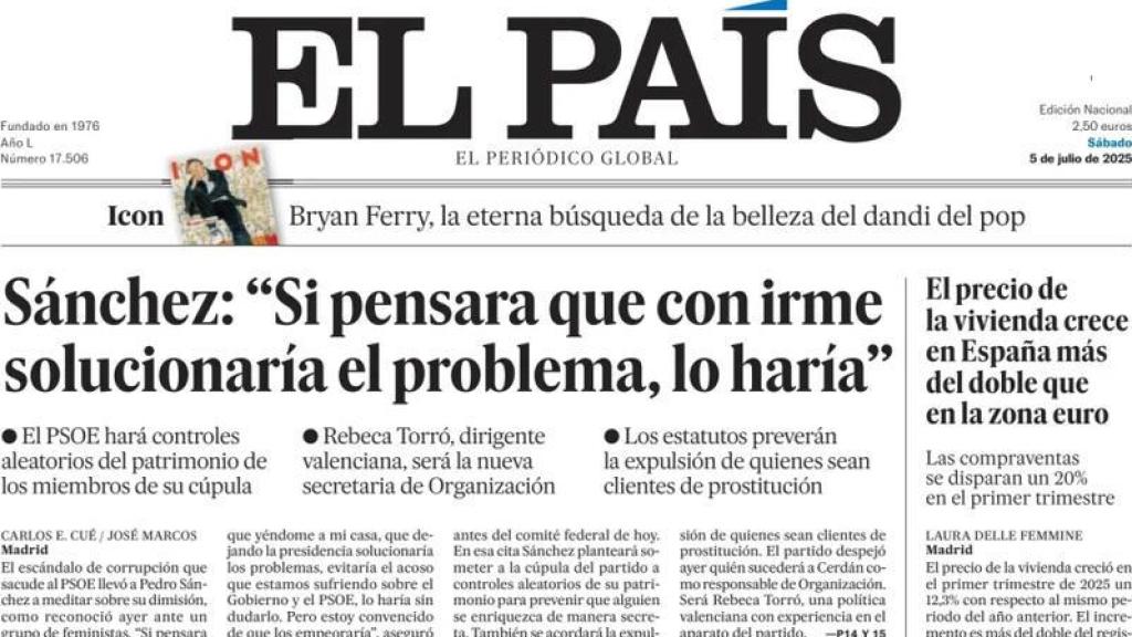 Detalle de la portada de El País, 5 de julio de 2025