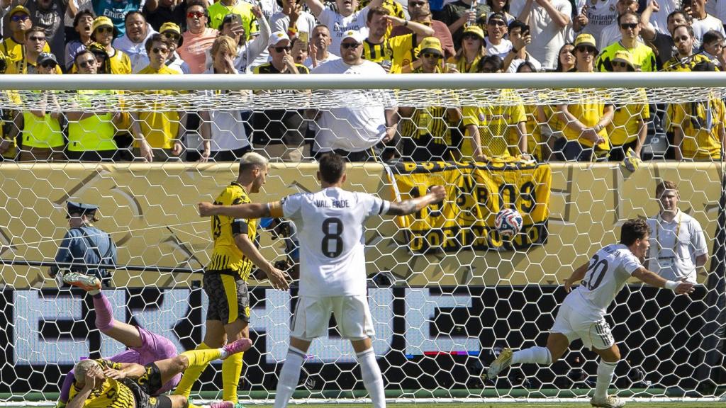 Fran García festeja su gol al Borussia Dortmund en el Mundial de Clubes
