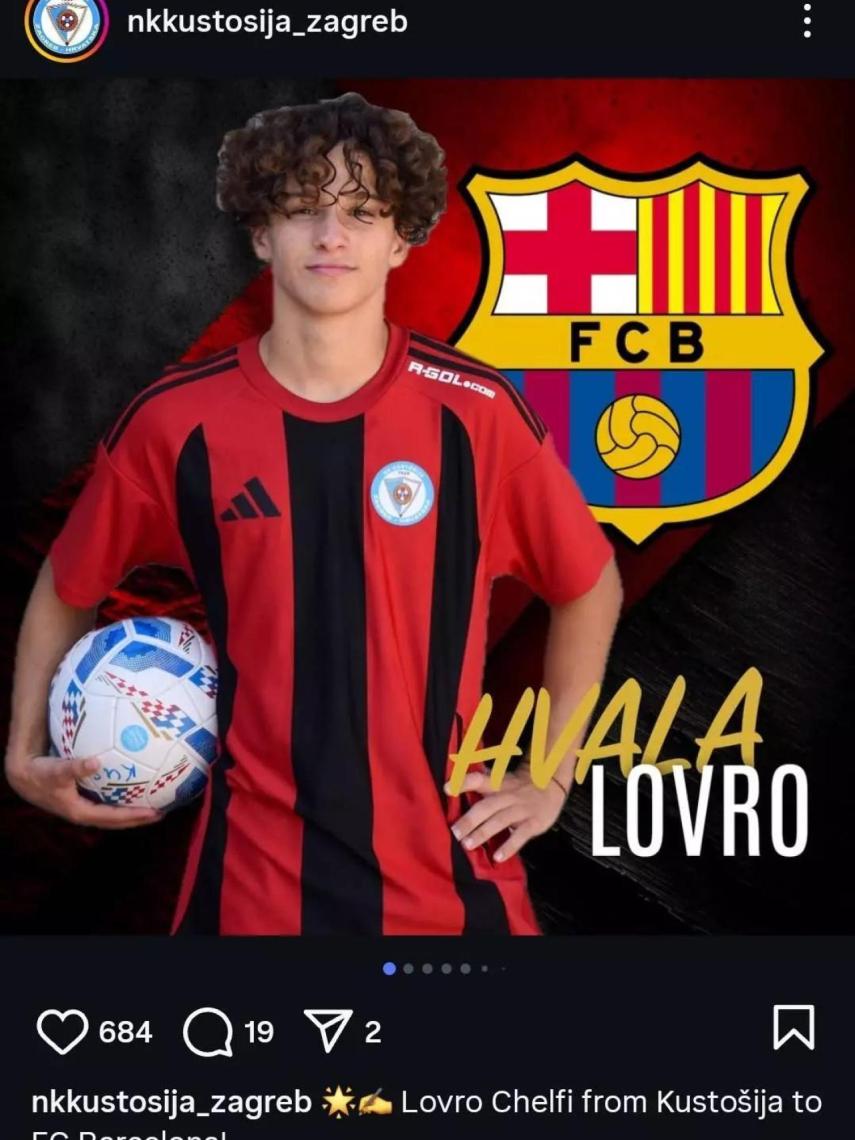 El NK Kustijosa anuncia el traspaso de Lovro Chelfi al FC Barcelona