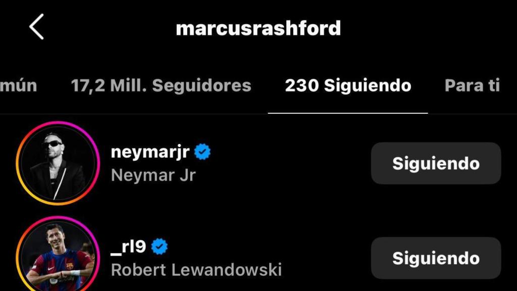 Marcus Rashford sigue a Neymar y Lewandowski en Instagram