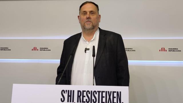 El líder de ERC, Oriol Junqueras, en rueda de prensa, en mayo de 2025