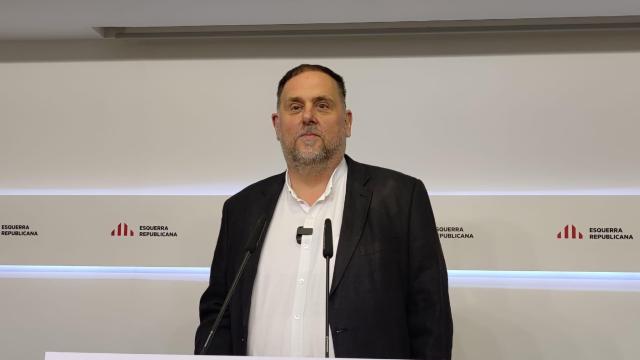El líder de ERC, Oriol Junqueras, en rueda de prensa, en mayo de 2025