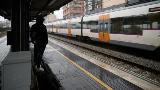 Lluvia en la estación de trenes de Badalona