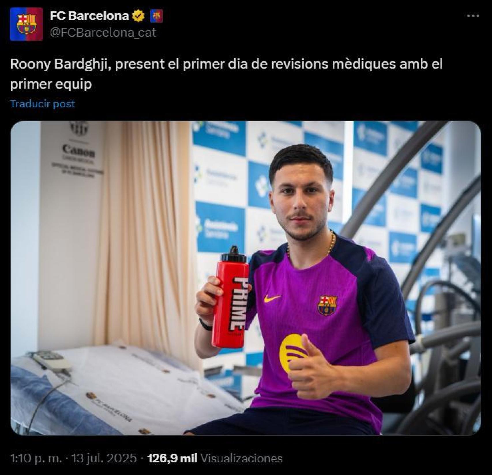 El Barça confirma que Roony Bardghji ha pasado la revisión médica