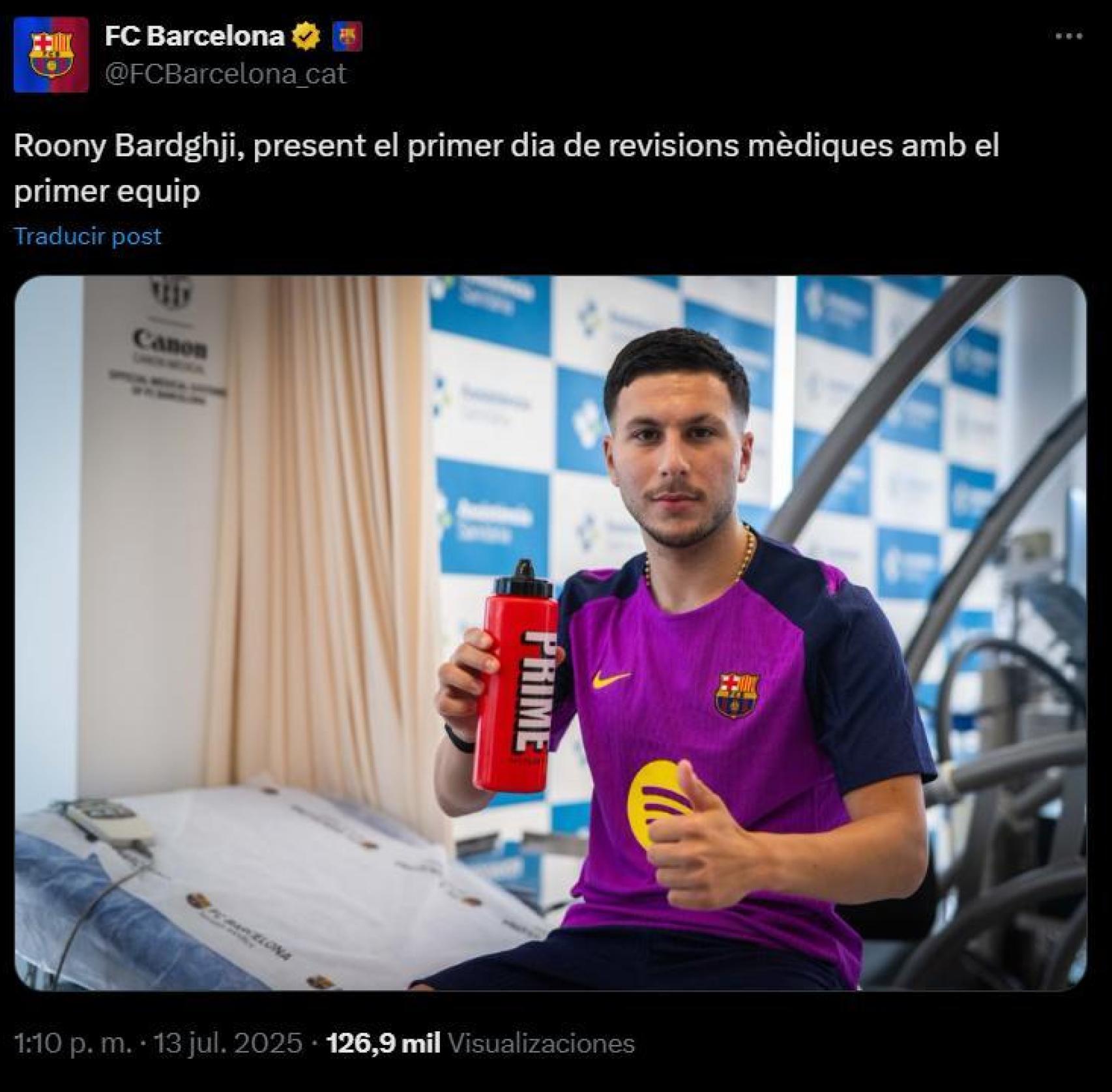 El Barça confirma que Roony Bardghji ha pasado la revisión médica