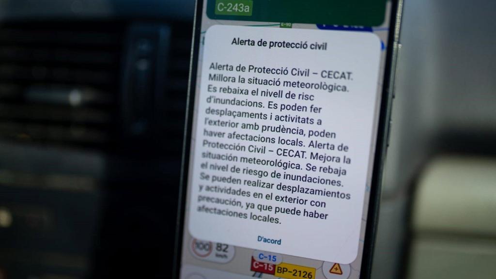 Alerta sobre la DANA enviada a los móviles el sábado, 12 de julio de 2025