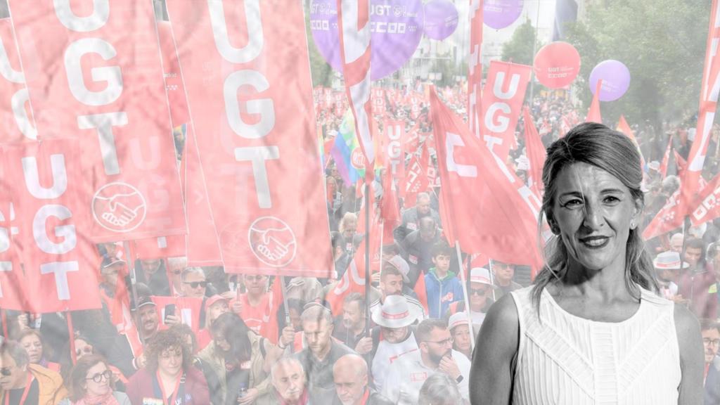 Los sindicatos CCOO y UGT convocan una protesta frente a Foment del Treball por el bloqueo de los convenios colectivos, a la espera de la aprobación de la reducción de la jornada laboral impulsada por la ministra de Trabajo y vicepresidenta del Gobierno, Yolanda Díaz