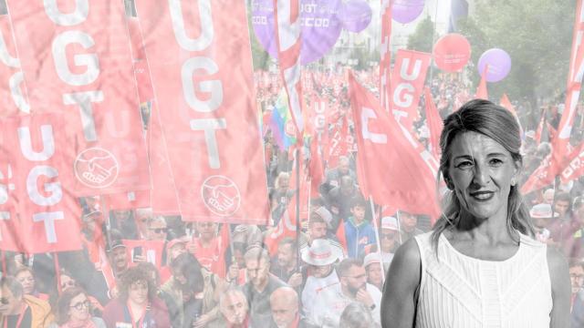 Los sindicatos CCOO y UGT convocan una protesta frente a Foment del Treball por el bloqueo de los convenios colectivos, a la espera de la aprobación de la reducción de la jornada laboral impulsada por la ministra de Trabajo y vicepresidenta del Gobierno, Yolanda Díaz