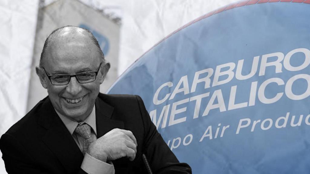 El exministro de Hacienda, Cristóbal Montoro, en un montaje con las instalaciones de Carburos Metálicos de fondo / CG