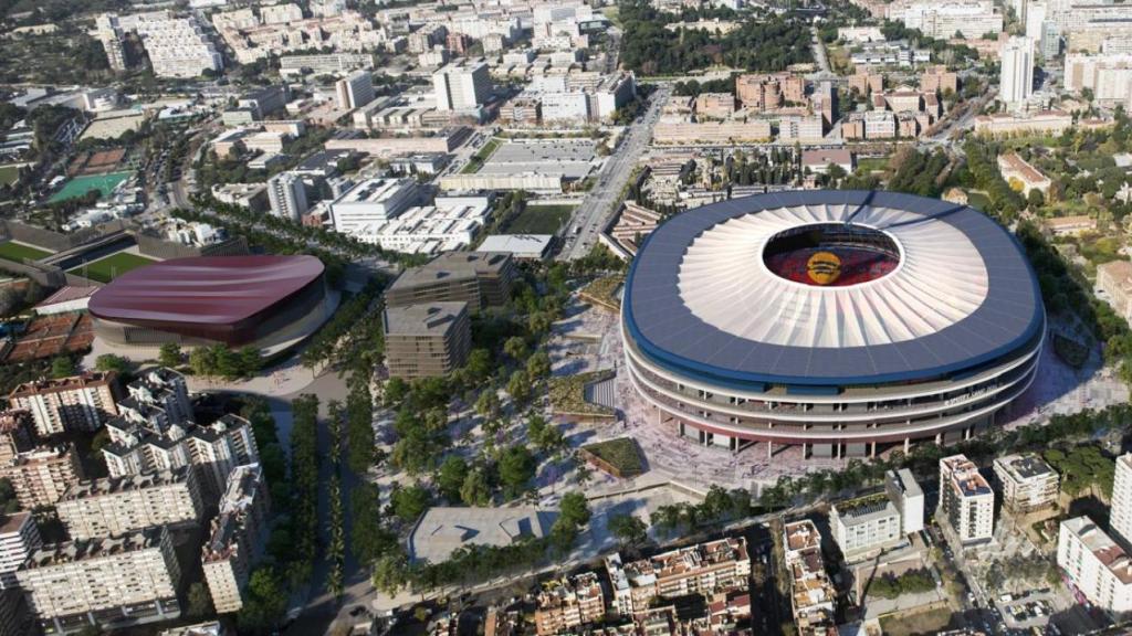 Uno de los renders oficiales del futuro Camp Nou y Palau Blaugrana, pilares del Espai Barça