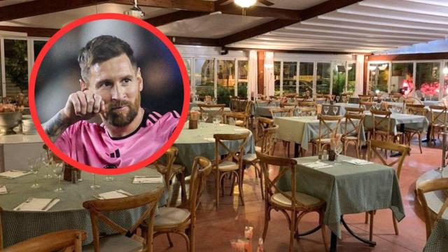 Fotomontaje Messi e interior de la Pizzería Casanova