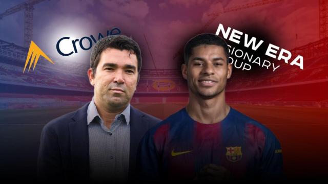 Deco, Rashford y los logos de Crowe y New Era en un montaje