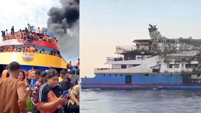 Incendio en el barco KM Barcelona en Indonesia
