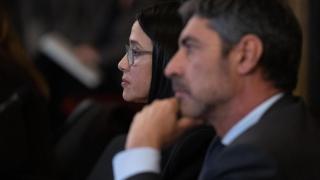 La 'consellera' Núria Parlon, y el director general de Mossos, Josep Lluís Trapero, en la Junta de Seguridad de Barcelona